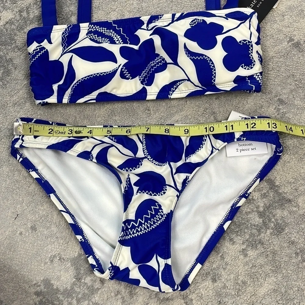 NWT Kate Spade Blue Berry Shoulder Tie Bikini Swimsuit Floral Sz XS